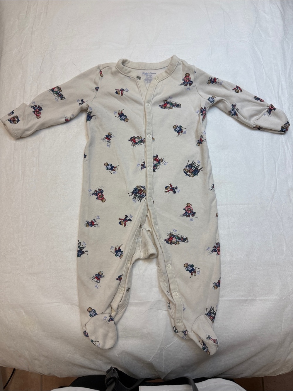 Ralph Lauren Cream Footed One-Piece with Navy & Red Print